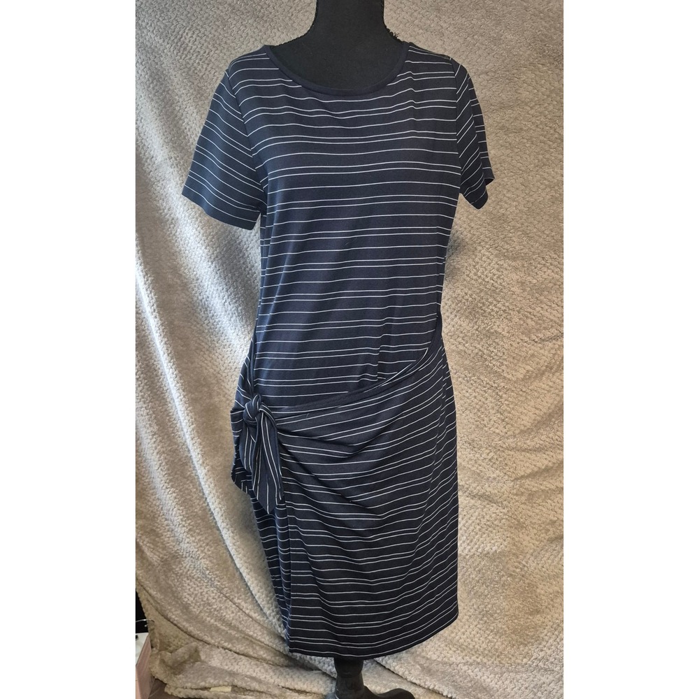 Club Monaco Womens Navy Blue White Striped Side Tie Knot T-Shirt Dress Size L